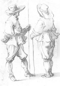 Two Men With Staffs In Converse (recto); The Legs Of A Standing Man by Jan van Bouchorst