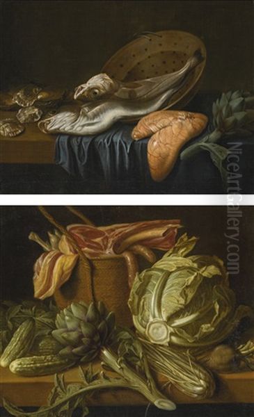 Still Life With Fish And Liver; Still Life With Artichoke, Cabbage And Meat - view 1