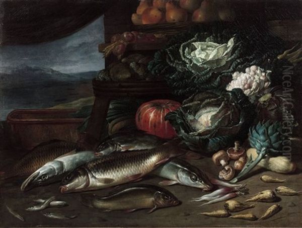 Poissons Et Legumes Sur Un Etal - view 1