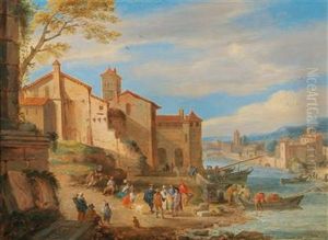 The Port Of Ripa Grande In Rome With Merchants Conversing