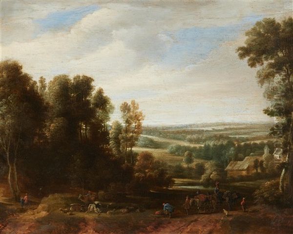 Panoramic Landscape With Shepherds And Travellers - view 1