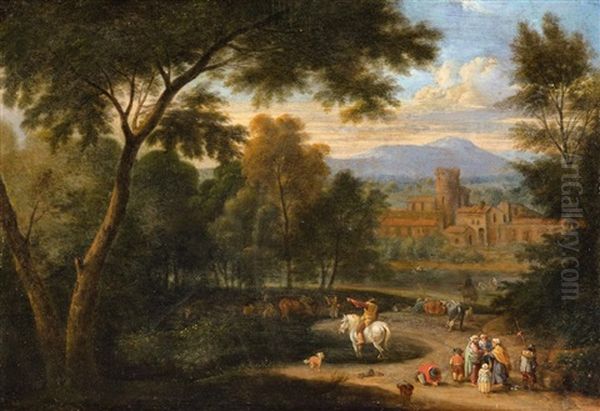 An Italianate Landscape With Travellers And A - view 1