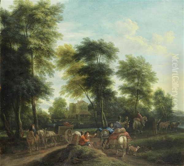 A Wooded Landscape With Travellers On A Path - view 1
