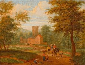 Bewaldete Landschaft Mit Einem Kastell Und Reisenden Bewaldete Landschaft Mit Einem Kastell Und Reisenden