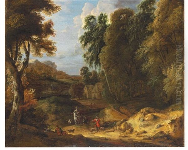 A Hunting Party In A Wooded Landscape - view 1