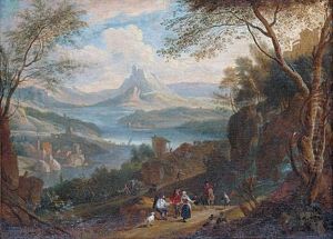 Paysage Traverse Par Un Fleuve Avec Des Villageois En Chemin