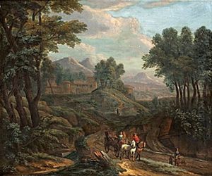 Italieniserande Landskap Med Figurer I Hast Och Vagn (collab. W/peeter Bout) by Adriaen Frans Boudewyns the Elder