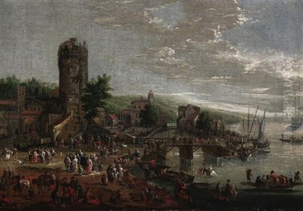 Geschaftiges Treiben Im Hafen Einer Kustenstadt Mit Wehrturm (collab. W/pieter Bout) - view 1