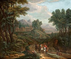 Italieniserande Landskap Med Figurer I Hast Och Vagn
