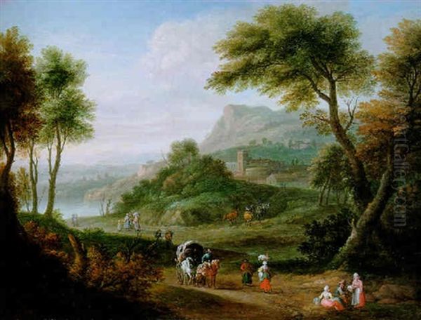 Sudliche Ideallandschaft Mit Reisenden Und Rastenden Bauern - view 1