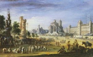 Vue Imaginaire De Paris Avec Le Louvre Et La Tour De Nesles by Adriaen Frans Boudewyns the Elder