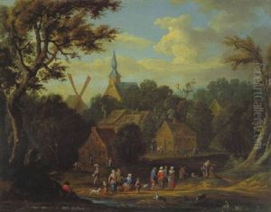 Feiernde Bauern Bei Einem Dorf Feiernde Bauern Bei Einem Dorf