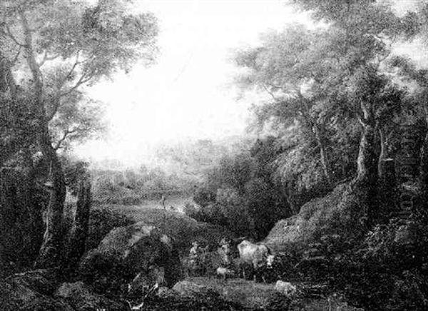 A Man On A Mule And Farm Animals On A Woodland Track - view 1