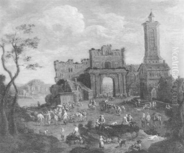 A Market In Front Of A Ruined City Gate - view 1