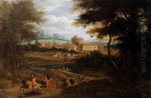 Italianate Landscape With A Gentleman In A Carriage Near A Town - view 1