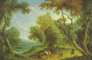 Waldlandschaft Mit Rastenden Eseltreibern by Adriaen Frans Boudewyns the Elder