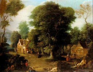 Byscen Med Hus Och Figurer