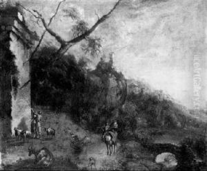 Classical Landscape With Figures by Adriaen Frans Boudewyns the Elder