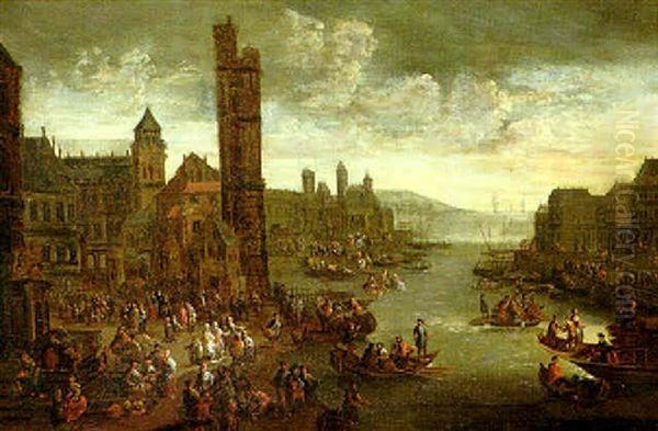 Numerous Figures At A Seaport - view 1