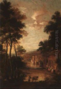 Wooded Landscape With A Traveller And His Mule Approaching A Village