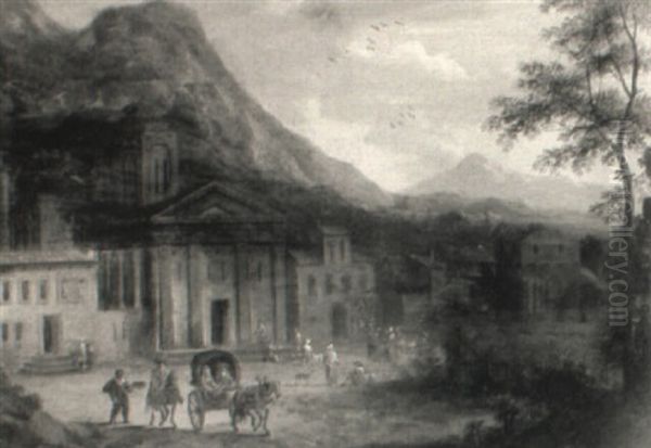 Treiben Vor Kirche In Sudlicher Landschaft - view 1