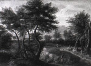 Chasseur Et Fauconnier Dans Un Paysage Boise