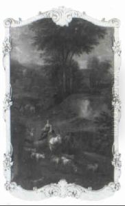 A Herdsman And His Companion At A Ford, A Village Beyond