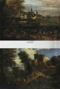 Entladung Der Schiffe Im Hafen by Adriaen Frans Boudewyns the Elder