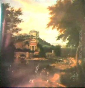 A Wooded Italianate Landscape With Travekkers And Shepherds by Adriaen Frans Boudewyns the Elder