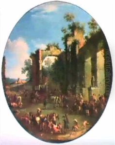 Fiera Di Popolani Presso Dei Ruderi Popolani Che Assistono Ad Una Recita by Adriaen Frans Boudewyns the Elder
