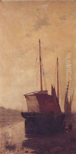 Bateaux Sur La Seine Pres De Rouen by Edouard-Louis Boudier