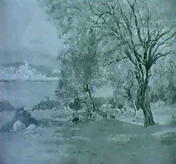 A Shepherd And Sheep In A River Landscape - view 1