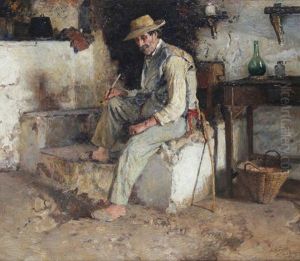 Homme A La Pipe Assis Devant La Porte De Sa Maison A Capri Homme A La Pipe Assis Devant La Porte De Sa Maison A Capri