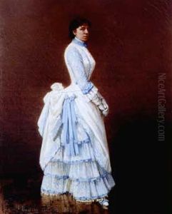 Portrait Einer Dame In Blauweissem Kleid Portrait Einer Dame In Blauweissem Kleid