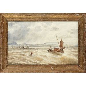 Fishing Boats Off The Port Of Leith With A View Of Edinburgh by Samuel Bough