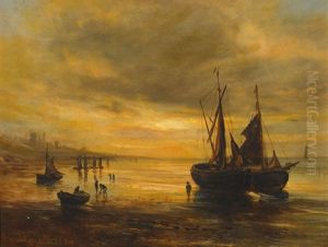Segelboote An Der Englischen Kuste Bei Sonnenuntergang by Samuel Bough