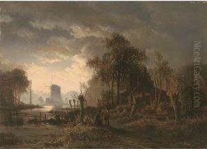 Dutch Canal Landscape By Moonlight by Samuel Bough