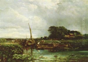 Barges On The River Irwell by Samuel Bough