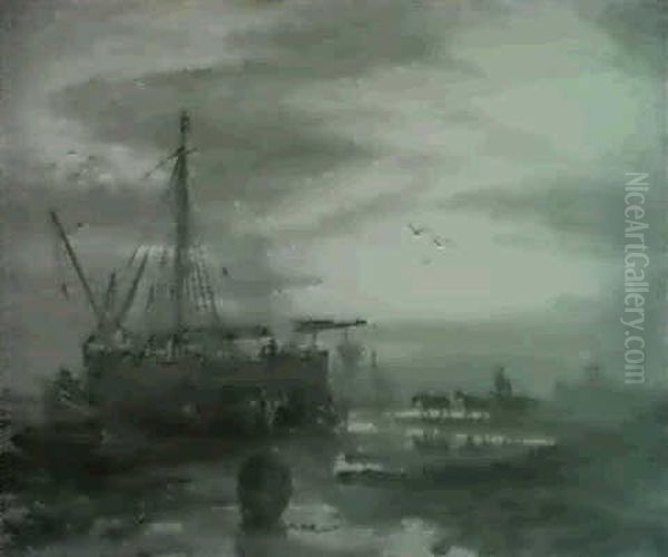 Loading The Cargo Ship At Dawn - view 1