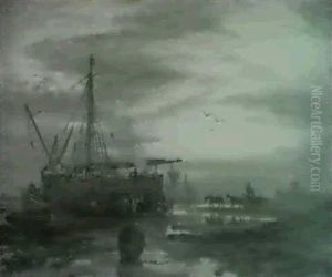 Loading The Cargo Ship At Dawn by Samuel Bough