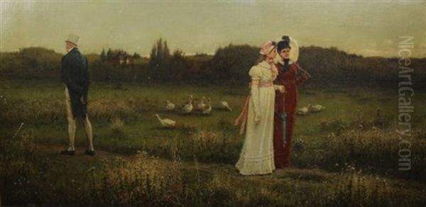 Two Women Talking Amongst Themselves While A Gentleman Is Facing Away - view 1