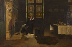 A 17th Century Style Interior Scene With Thoughful Gentleman by George Henry Boughton
