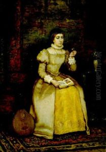 Woman With Book Examining Flower by George Henry Boughton