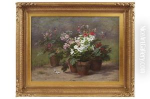 Flowers In Pots by Cecile Augustine Bougourd