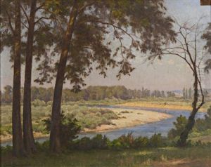 Le Doubs A Charette (bresse) by Cecile Augustine Bougourd