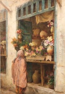 Le Marchand De Fleurs A Tunis by Cecile Augustine Bougourd