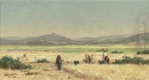 Harvesters At Smindja, Tunisia by Cecile Augustine Bougourd
