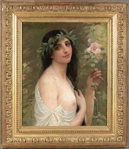 Hollyhocks Maiden by William-Adolphe Bouguereau