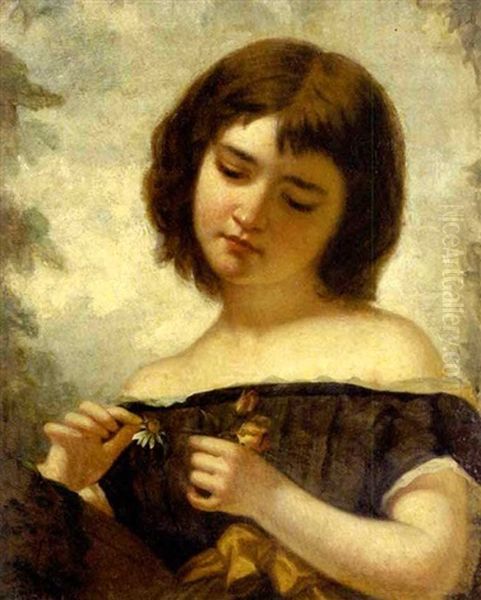 Portrait Of A Young Girl Plucking The Petals Of A Daisy - view 1
