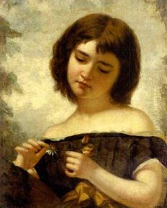Portrait Of A Young Girl Plucking The Petals Of A Daisy